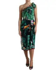 Dolce & Gabbana OneShoulder Tropical Print Midi Dress Women Green Dresses