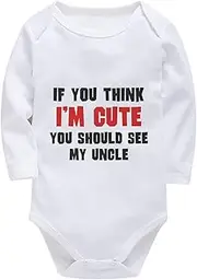 [WOOYONGING] If You Think I'm Cute You Should See My Uncle Onesie for Baby Boys Long Sleeve Girl Infant Outfits White Boys Ons
