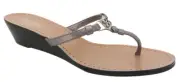 New Coach Vita Wedge Heel Flip Flop Silver Pewter Leather Signature Sandals 6.5