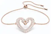 Swarovski Una Rose Gold Tone Swan Neck Heart Bracelet With Clear Crystal 5628658 For Women