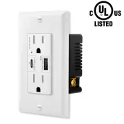 4.8A TypeC USB Outlet Quick Charge 3.0 with Smart Chip 15 Amp TR Receptacle Plug