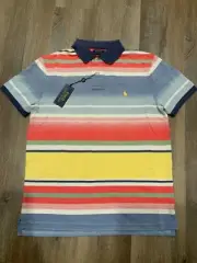 NWT Polo Ralph Lauren PINK BLUE GREEN STRIPED Mesh Knit Collared Polo Shirt Sz M