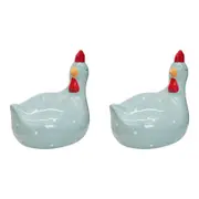 2PK LVD Ceramic Ornament Chooken Sitting Teal Decorative Home Decor