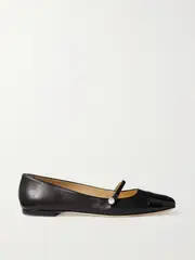 [Jimmy Choo] Jimmy Choo - Elisa Embellished Patent-trimmed Leather Mary Jane Flats - Black - IT42 IT 42 Black