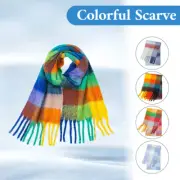 Colorful Check Faux Mohair Scarf Tassel Plaid Pashmina Winter Warm Wrap Shawls