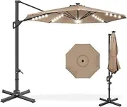 Best Choice Products 10ft Solar LED Cantilever Patio Umbrella, 360-Degree Rotation Hanging Offset Market Outdoor Sun Shade for Backyard, Deck, Poolside w/Lights, Easy Tilt, Cross Base - Tan