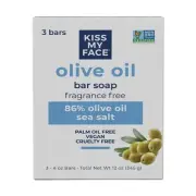Kiss My Face Olive Oil Fragrance Free Bar Soap, Moisturizing Bar Soap, Cruelty F