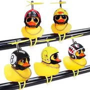 Rubber Duck Car Ornaments, 2Pcs Yellow Duck Car Dashboard Decorations Squeeze Duck Bicycle Horns with Propeller Helmet