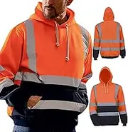 Whyzsjnclg Orange Reflective Hoodie Long Sleeve Hooded Hi Vis Hoodie with Front Pocket Reflective High Vis Hoodie for Workers