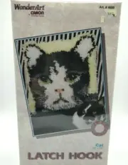 WonderArt Latch Hook Kit Cat 4600 Black & White Kitty NEW Sealed