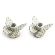 MacKenzie Childs BUTTERFLY CANDLE HOLDER STERLING CHECK SET OF 2 BRAND NEW