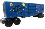Wooden Whittle Shortline Railroad BLUE Birthday Hi-Cube Boxcar