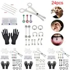 24pcs Professional Body Piercing Tool Kit Ear Nose Navel Nipple Needles Set^ QH