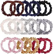 18 Pieces Small Satin Hair Scrunchies Silk Hair Ties Elastic Thin Ponytail Holders for Women Girls Hair Accessory, 9 Colors