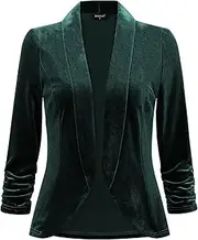 [Allegra K] Velvet Jackets for Women's Shawl Collar 3/4 Sleeve Open Front Cardigan