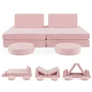 Giantex 6PCS Kids Modular Sofa Toddler Play Couch w/Suede Fabric Indoor Creative Couch Playroom Bedroom Pink