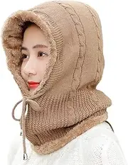 [HUAMULAN] Women Winter Beanie Hats One-Piece Fleece Lined Knit Balaclavas Mask Set Skull Neck Circle Scarf Ski Snow Hat Cap with Pompom