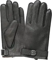 [Generic] Men's Leather Gloves Men's Fall and Winter Padded Warm Driving Riding Motorcycle Touch Screen Imitation Deerskin Grain Leather Gloves Black Cycling Gloves