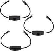 3PCS Type-C Male to Female Switch Extension Cable with ON-Off Button Power Switch Cable for Phones Tablets USB Small Desk Lamp/Fan Power Supply 28cm 5V Black