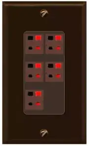 RiteAV 5 Port Speaker Wire Plug Jack Wall Plate - 1 Gang [Brown/Brown]