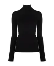 ribbed-trim roll-neck top XS black