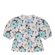 [GANNI] Printed Cotton Peplum Blouse