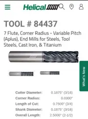 6 Pc. Helical 84437 | HEV-M-70187-R.030 3/16" Diameter x 3/16" Shank x 3/4" LOC