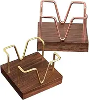 Veemoon 2pcs Wooden and Metal Note Holder: Functional Memo Pad Organizer with Hollow Frame Office Supplies - Memo Pad Stationery Storage