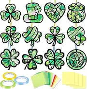 40PCS St. Patricks Day Crafts - Paper Shamrock Suncatchers, Saint Patrick's DIY Kits, Window Stained Glass Effect Art Supplies