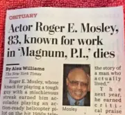 OBITUARY 1938 - 2022 ROGER R MOSLEY MAGNUM P.I. TV ACTOR TRACK COACH