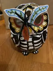 BLUE SKY CLAYWORKS HALLOWEEN DAY OF THE DEAD OWL TEA LIGHT CANDLE HOLDER SPOOKY