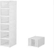 POPULUSL Foldable Storage Boxes, 6 Layers Clear Stackable Shoe Organizer, Sturdy Durable Plastic Display Box, Easy & Quick Installation, Space-Saving