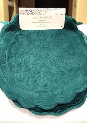 Set of 4 Cynthia Rowley Quilted Green Velour Medallion Placemats Luxury 15"