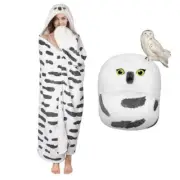 Oversized Blanket Hoodie for Women, Snowy Owl Wearable Blanket White - Thick
