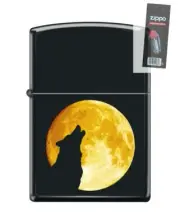 Zippo 62954 wolf howling moon full night silhouette black Lighter + FLINT PACK
