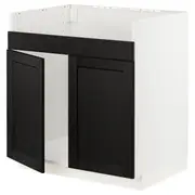 METOD base cab f HAVSEN double bowl sink, white/Lerhyttan black stained, 80x60x80 cm