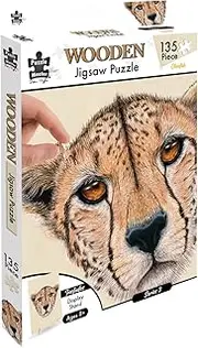 Puzzle Master Wooden Puzzle - Art Jigsaw Wood Cut Puzzle with Display Stand for Adults and Kids - Cheetah 128-Pieces Set