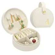Travel Jewelry Case, D Initial Small Travel Jewelry Box Detachable Handle, White