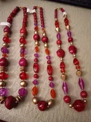 3 Pc Vintage Lucite Necklace Lot Brand New Pink Fushia Gold Red