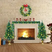 CostwayPre-Lit Holiday Christmas 4-Piece Set with 200 LED Lights and Red Berries