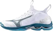 [Mizuno] Unisex-Adult Wave Lightning Neo 2 Volleyball Shoe, White-Moroccan Blue