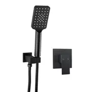 Black Bathroom Square 3-MODE Handheld Shower Head On Holder Wall Connector 1.5m SUS Hose with Mixer Tap WELS Watermark