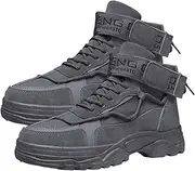 [Ghjkldha] Men's Hiking Shoes, Lightweight Walking Shoes, Non-Slip Shoes, Easy to Clean Outdoor Shoes for Camping Climbing Biking, Work Shoes, Sneakers Ankle Boots for Adult and Young Men Gray