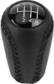 Car Gear Knob Head, 6 Speed Knob Leather + ABS Car Shifter Handle Lever Auto Part Replacement for Mazda 3 BK BL/5 CR CW/6 II GH 05-14 Black
