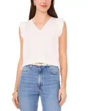 VINCE CAMUTO Women's Top Sz S Pleated Flutter Sleeve
