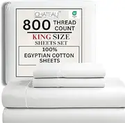 Egyptian Cotton Sheets King Size Sheet Set, King Bed Sheets for King Size Bed, Bedding Sheets & Pillowcases, King Sheets Chateau Home 800 Thread Count Hotel Collection Sheets White