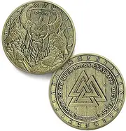 Lucky Viking Runes Valknut Coins - Powerful Odin Geri Freki Knot Challenge Coin - Norse Mythology Protective Talisman Amulet - Viking Gifts for Men Women