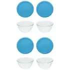 Pyrex (4) 7402 6-Cup Bowls and (4) 7402-PC 6/7 Cup Bright Blue Pantone Lids