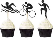 Pack of 24 Triathlon Cupcake Toppers Sports Theme Cycling Cupcake Picks Swimming Cake Topper Running Cupcake Topper Party Decotation Supplies