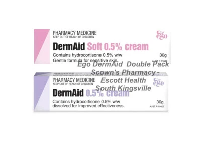 Genuine DermAid Cream and Soft Double Family 2 x 30g Pack Gentle Cream 0.5%